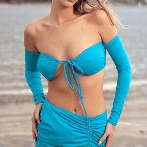 New SKIMS Swim Long Sleeve Bikini Top Turquoise Size L